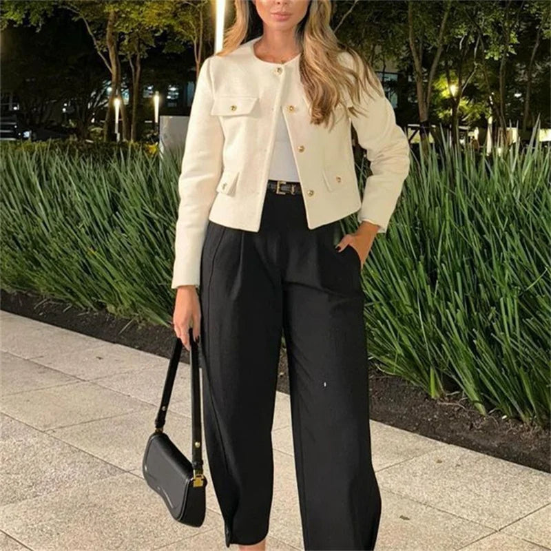 Women's Cropped Button-Front Jacket