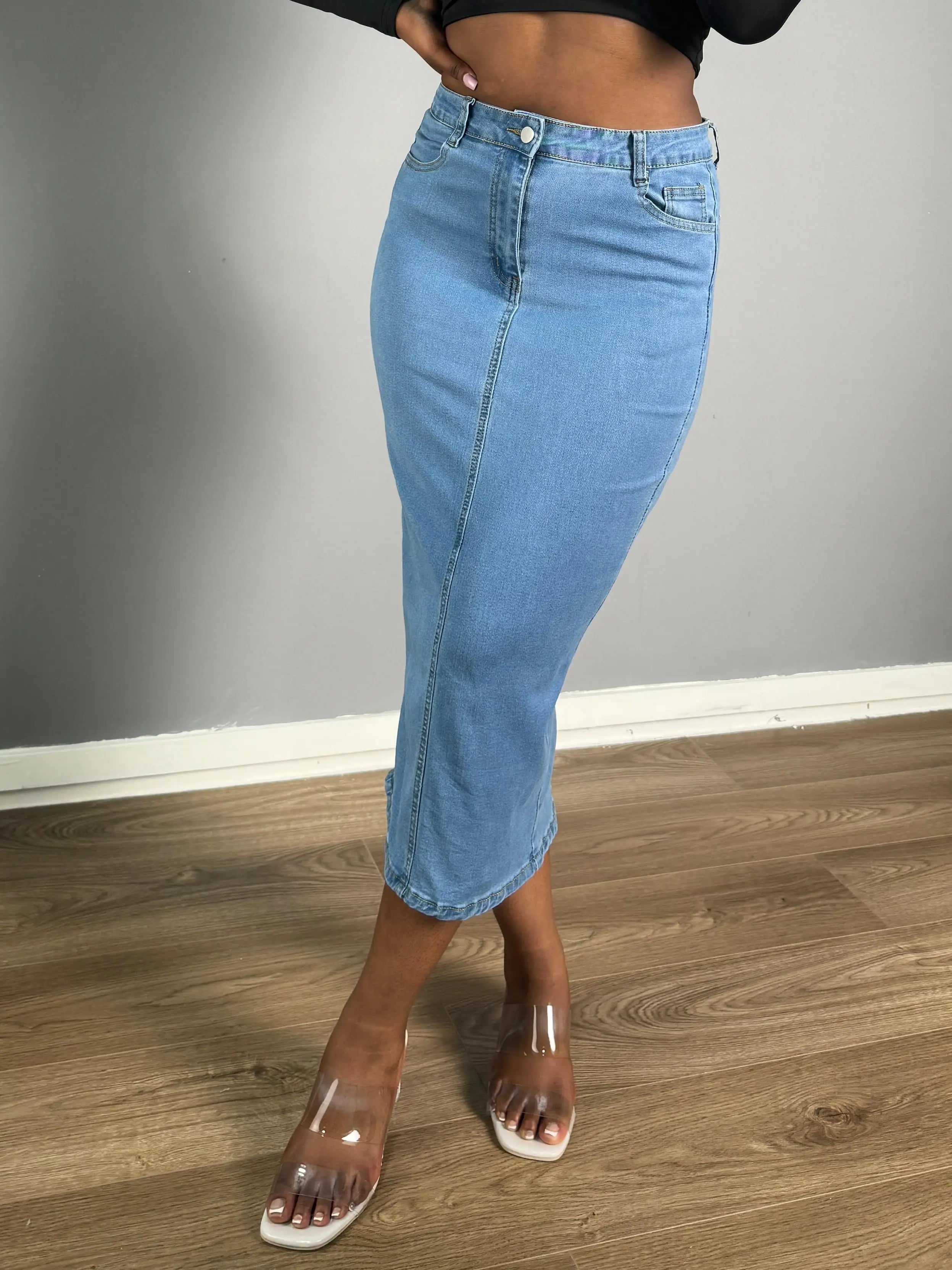 Women's Denim Slim-Fit Midi Skirt