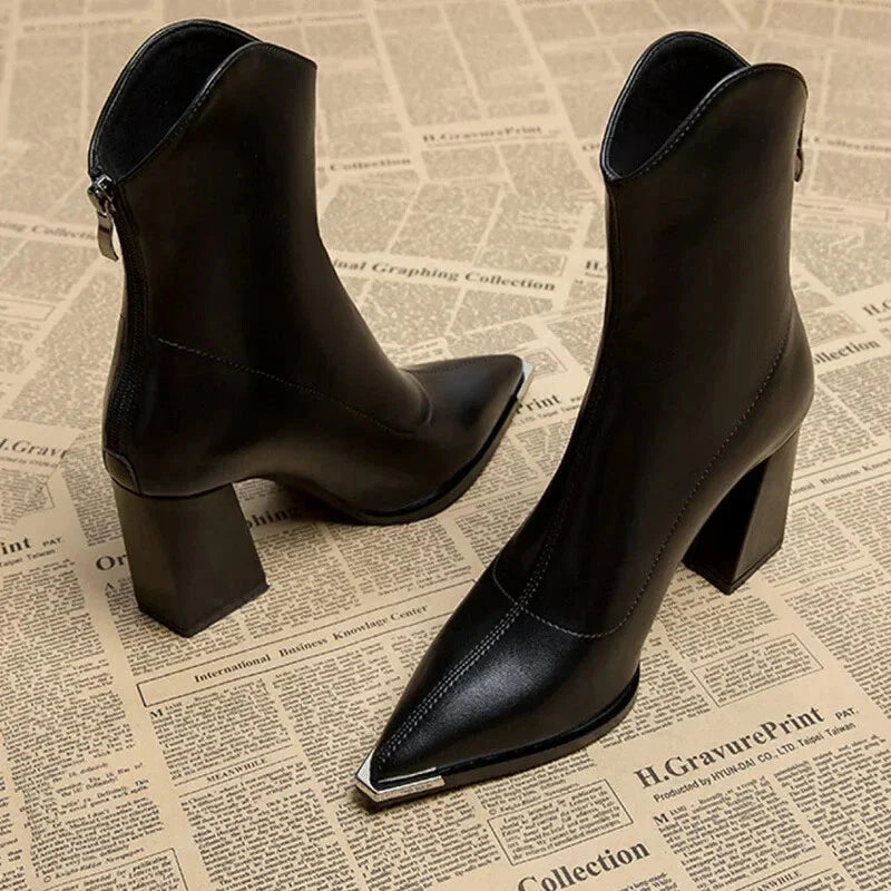 Women’s Ankle Boots with Block Heel and Pointed Toe