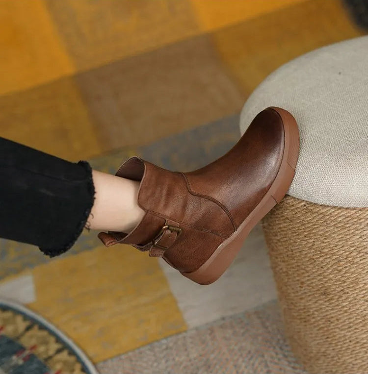 Women’s Ankle Boots with Side Buckle and Flat Sole
