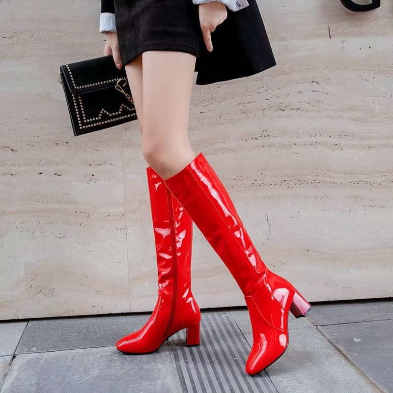 Women’s Knee-High Boots with Block Heel and Side Zipper