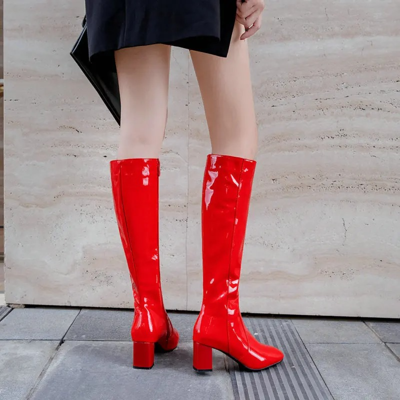 Women’s Knee-High Boots with Block Heel and Side Zipper