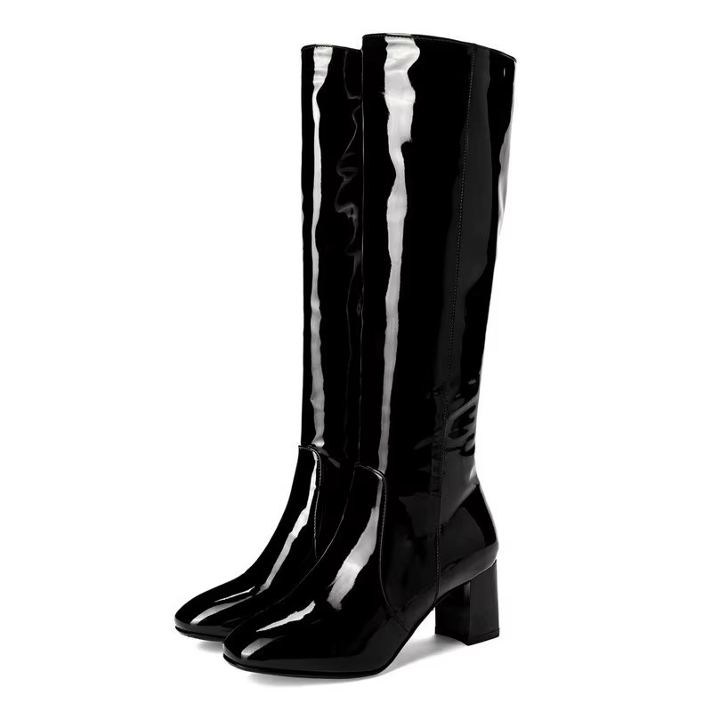 Women’s Knee-High Boots with Block Heel and Side Zipper