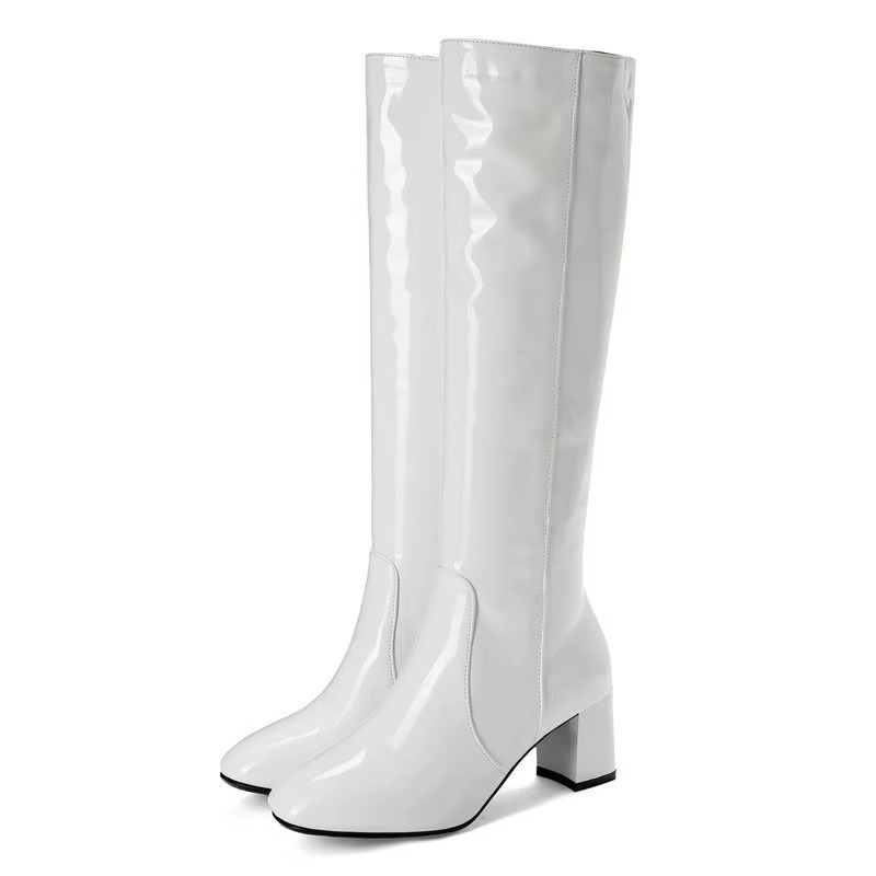 Women’s Knee-High Boots with Block Heel and Side Zipper