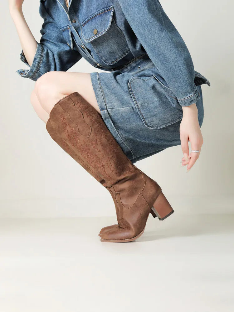 Women’s Knee-High Boots with Side Zipper and Block Heel