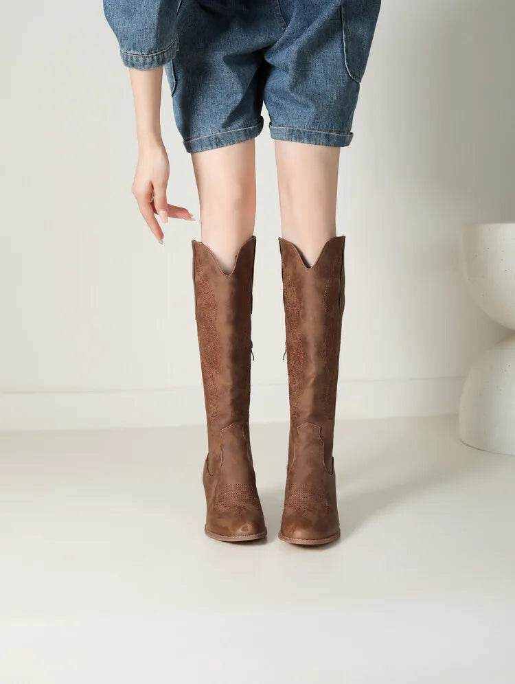 Women’s Knee-High Boots with Side Zipper and Block Heel