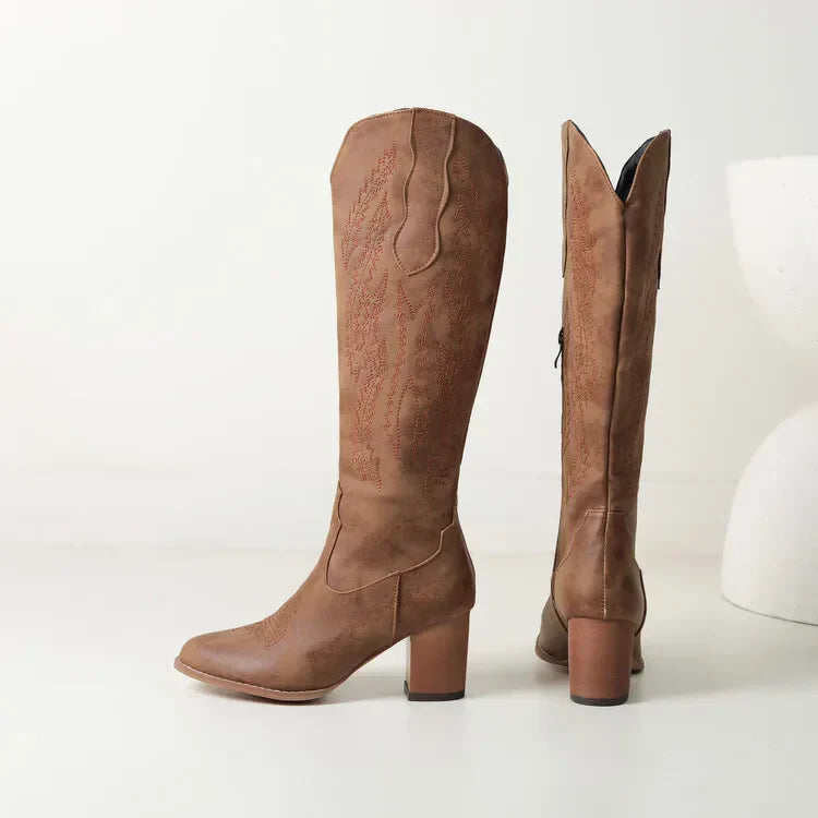 Women’s Knee-High Boots with Side Zipper and Block Heel