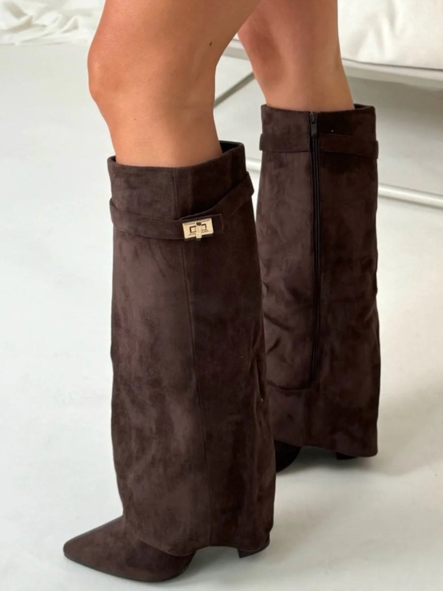 Women’s Knee-High Boots with Wide Shaft and Pointed Toe