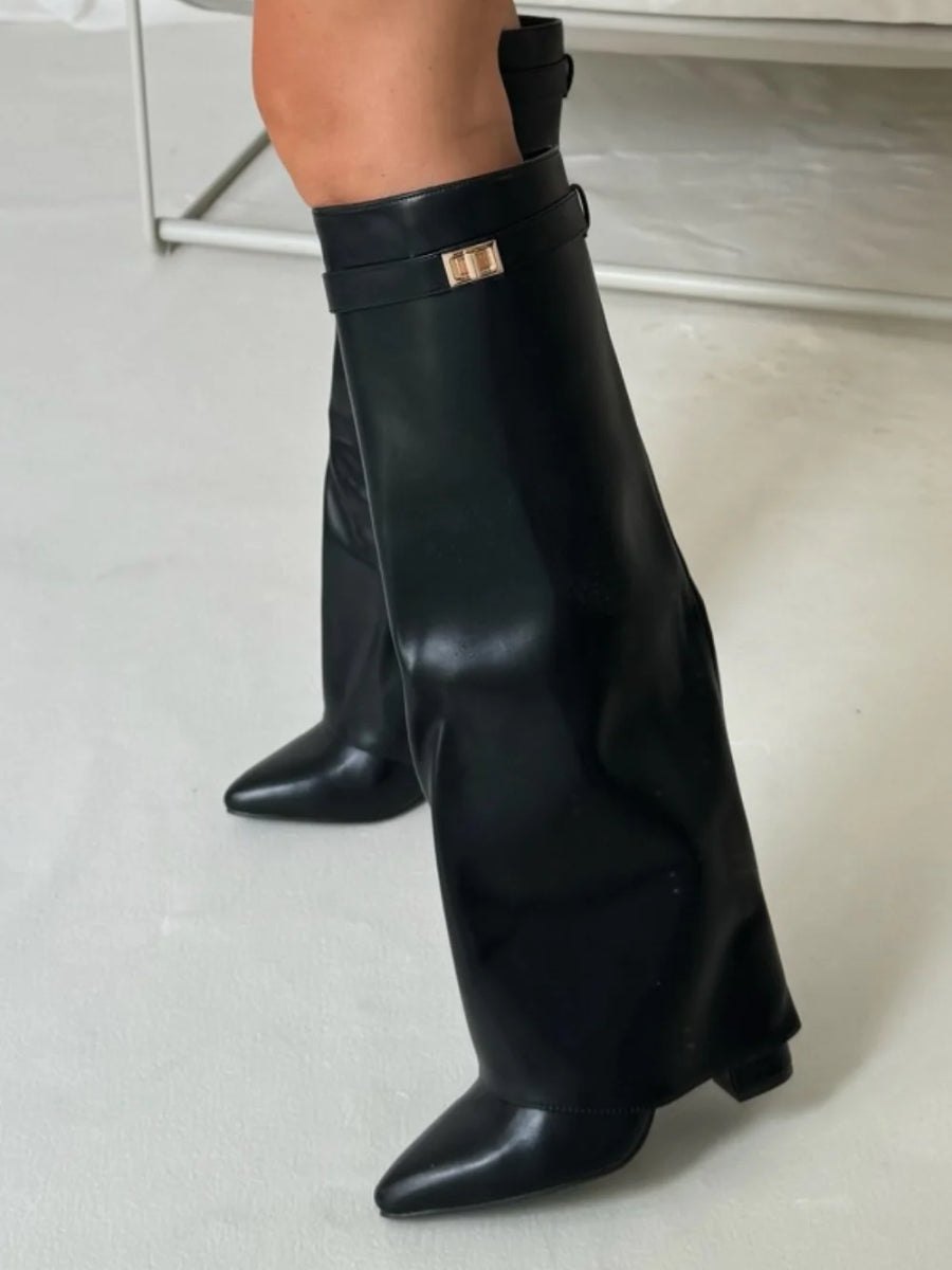 Women’s Knee-High Boots with Wide Shaft and Pointed Toe