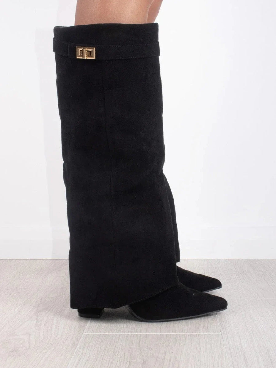 Women’s Knee-High Boots with Wide Shaft and Pointed Toe