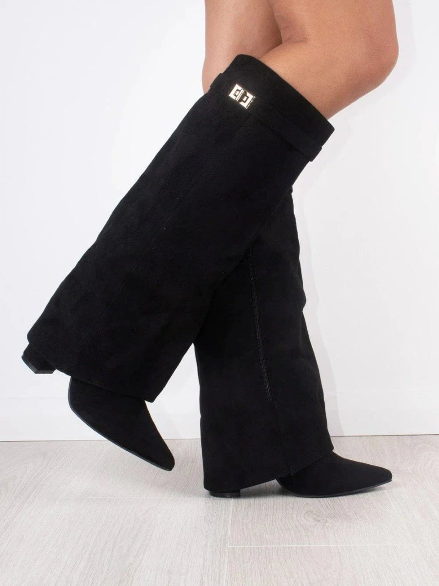 Women’s Knee-High Boots with Wide Shaft and Pointed Toe