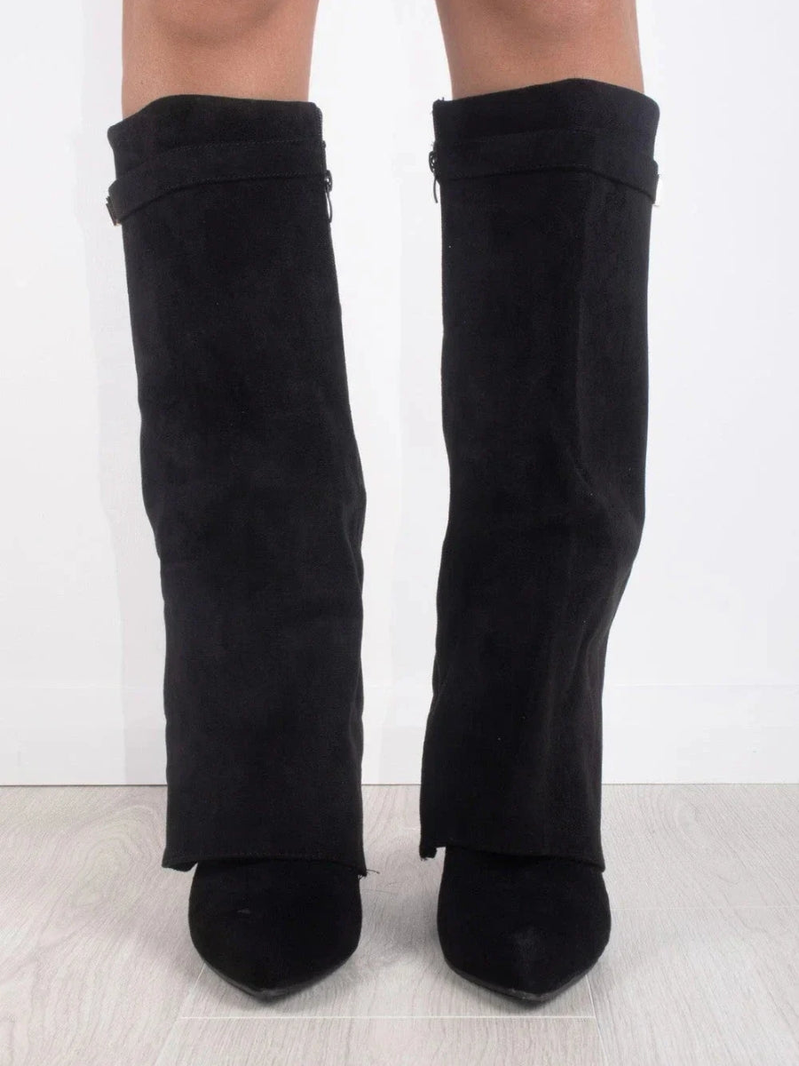 Women’s Knee-High Boots with Wide Shaft and Pointed Toe