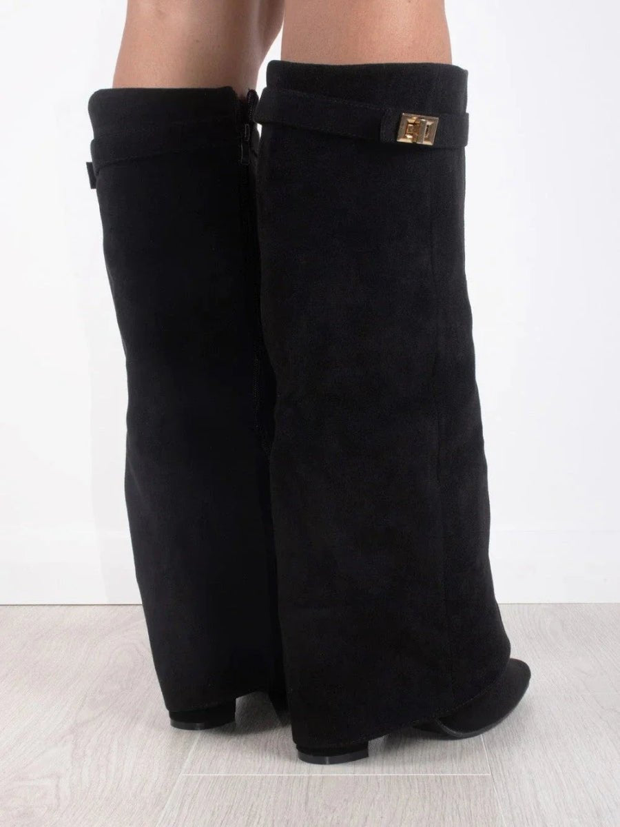 Women’s Knee-High Boots with Wide Shaft and Pointed Toe