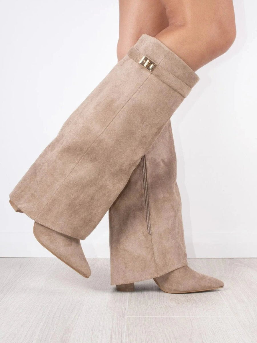 Women’s Knee-High Boots with Wide Shaft and Pointed Toe
