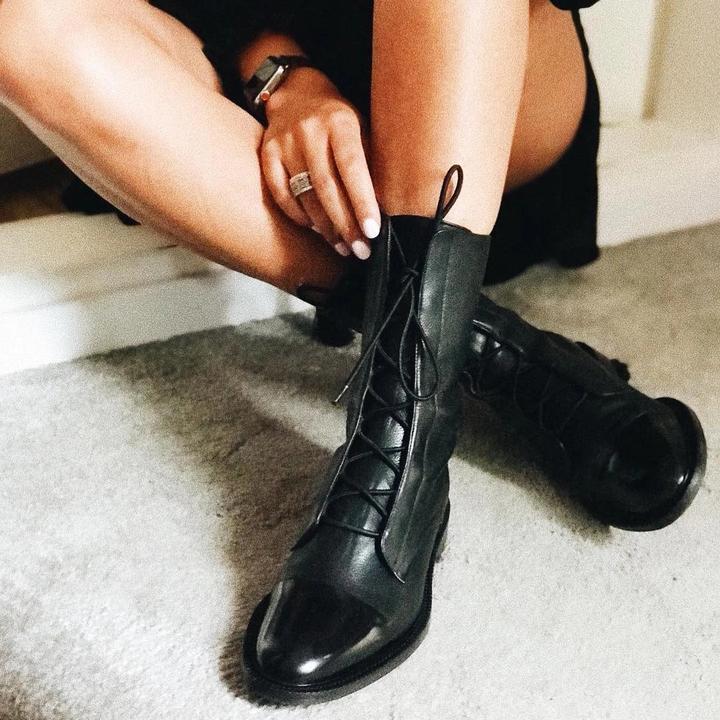 Women’s Lace-Up Ankle Boots with Cap Toe and Textured Surface