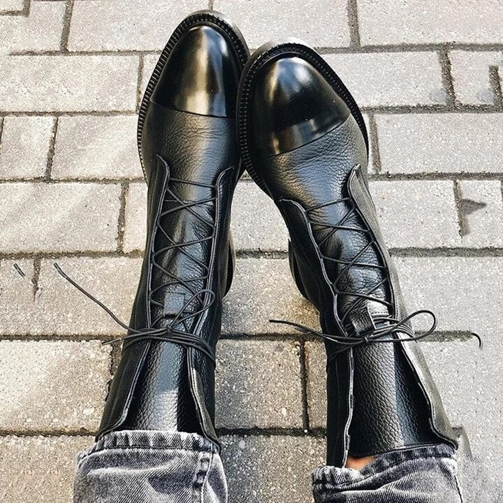 Women’s Lace-Up Ankle Boots with Cap Toe and Textured Surface