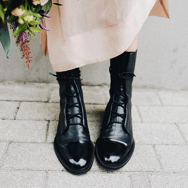 Women’s Lace-Up Ankle Boots with Cap Toe and Textured Surface