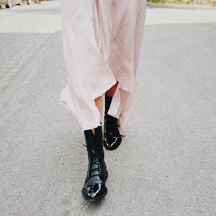 Women’s Lace-Up Ankle Boots with Cap Toe and Textured Surface