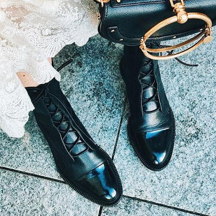 Women’s Lace-Up Ankle Boots with Cap Toe and Textured Surface