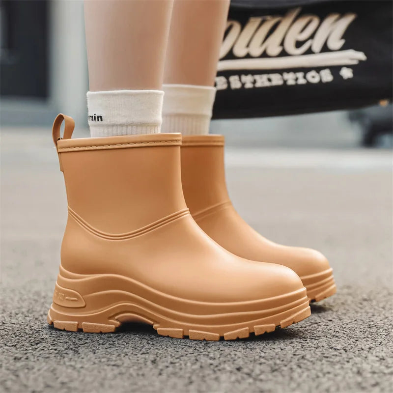 Women’s Mid-Calf Boots with Thick Sole and Pull Tab