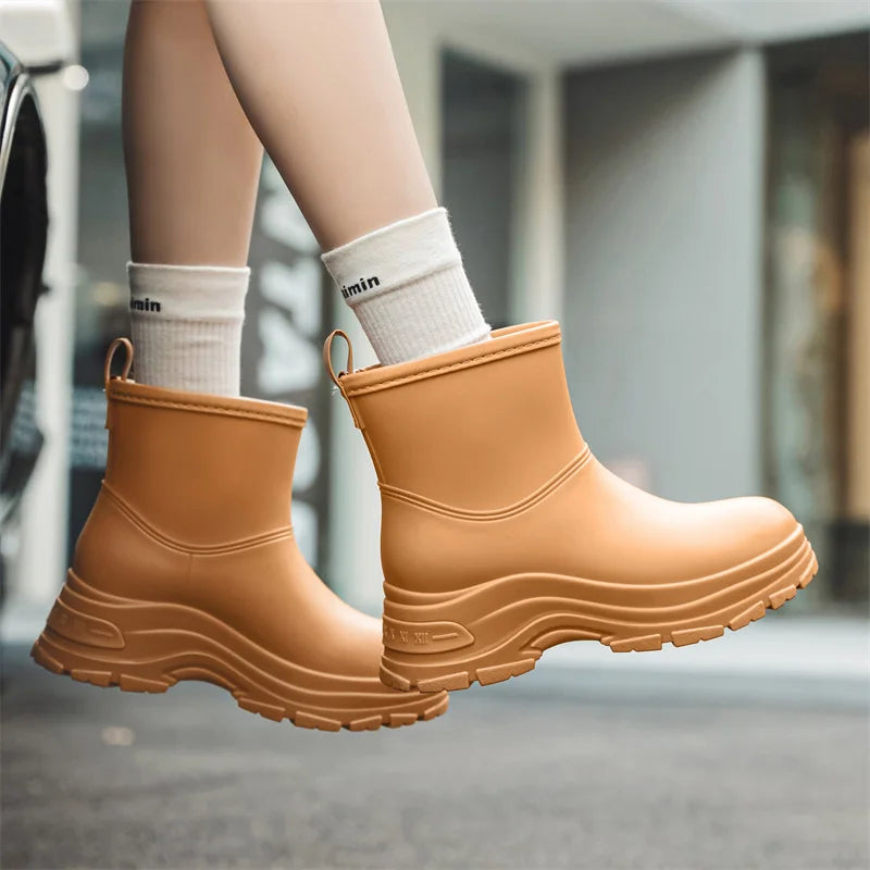 Women’s Mid-Calf Boots with Thick Sole and Pull Tab