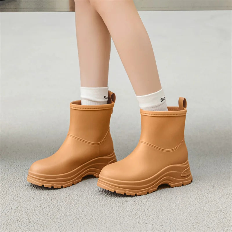 Women’s Mid-Calf Boots with Thick Sole and Pull Tab