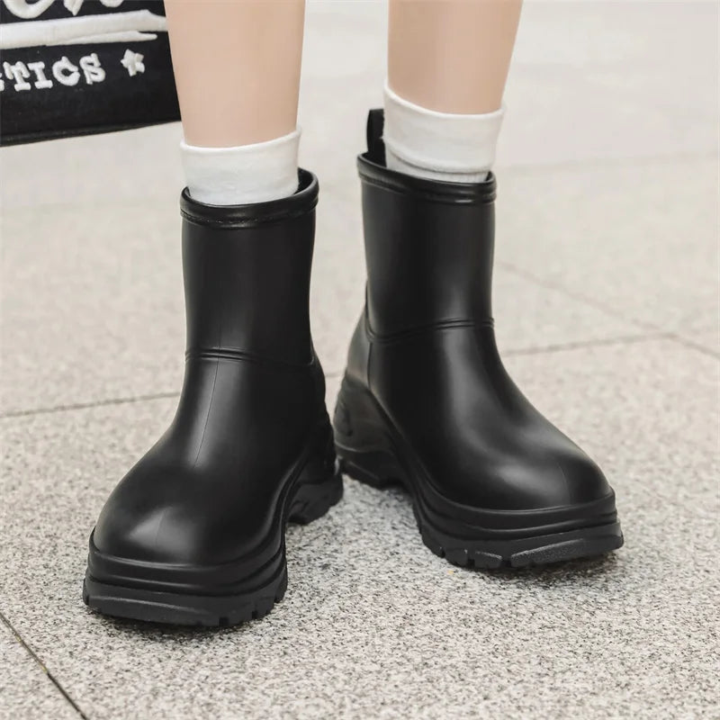Women’s Mid-Calf Boots with Thick Sole and Pull Tab