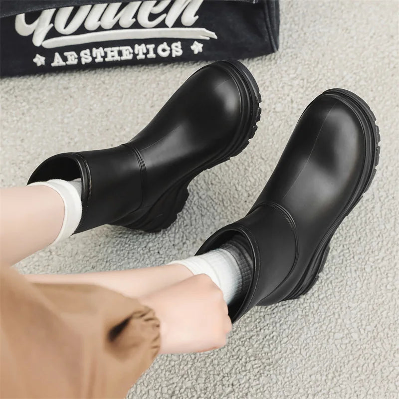 Women’s Mid-Calf Boots with Thick Sole and Pull Tab