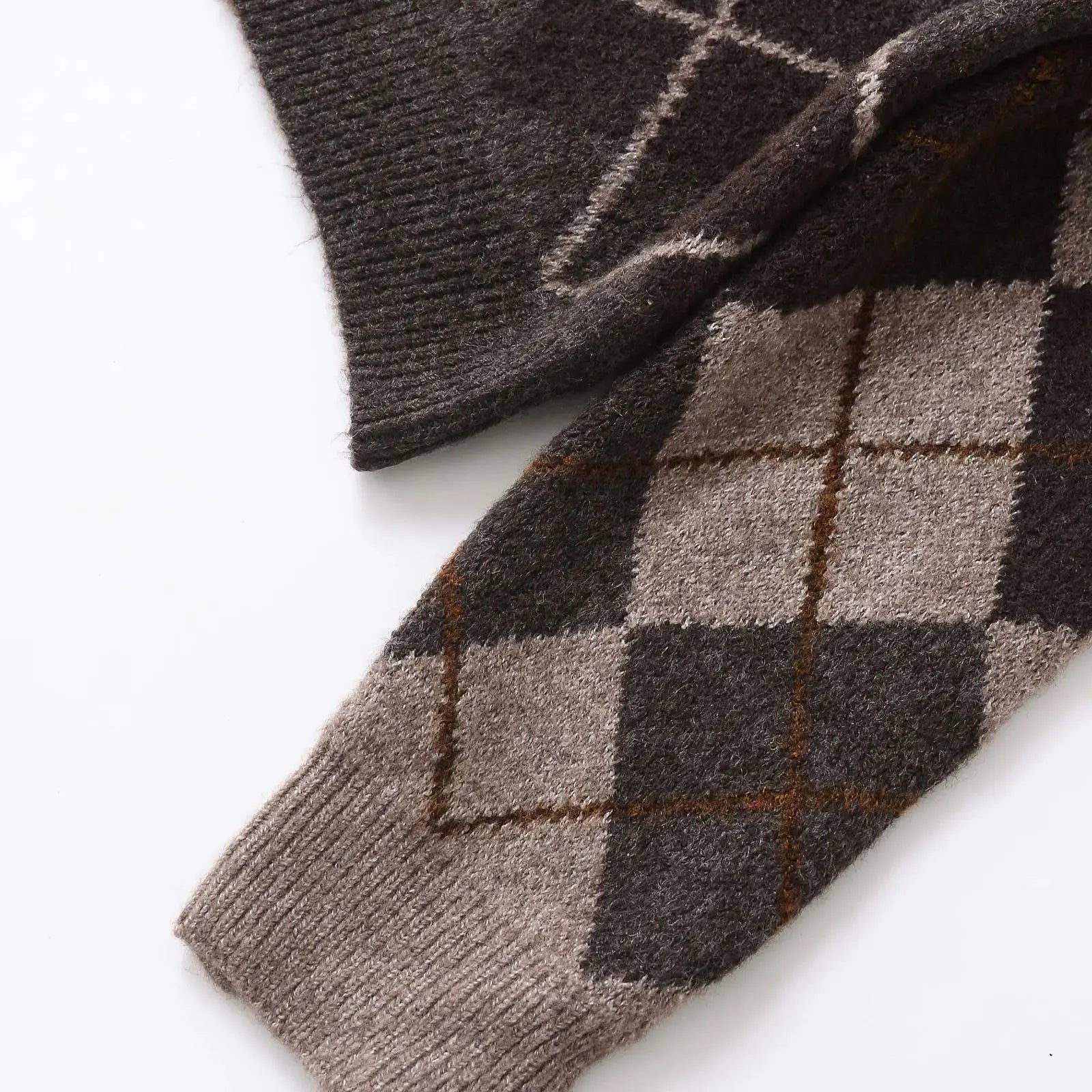 Women's Argyle Cardigan with Button-Front Closure and Ribbed Edges