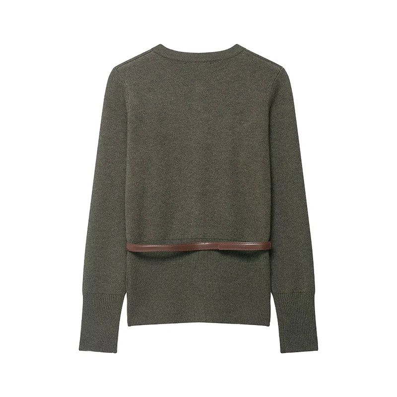 Women's Argyle Cardigan with Button-Front Closure and Waist Belt