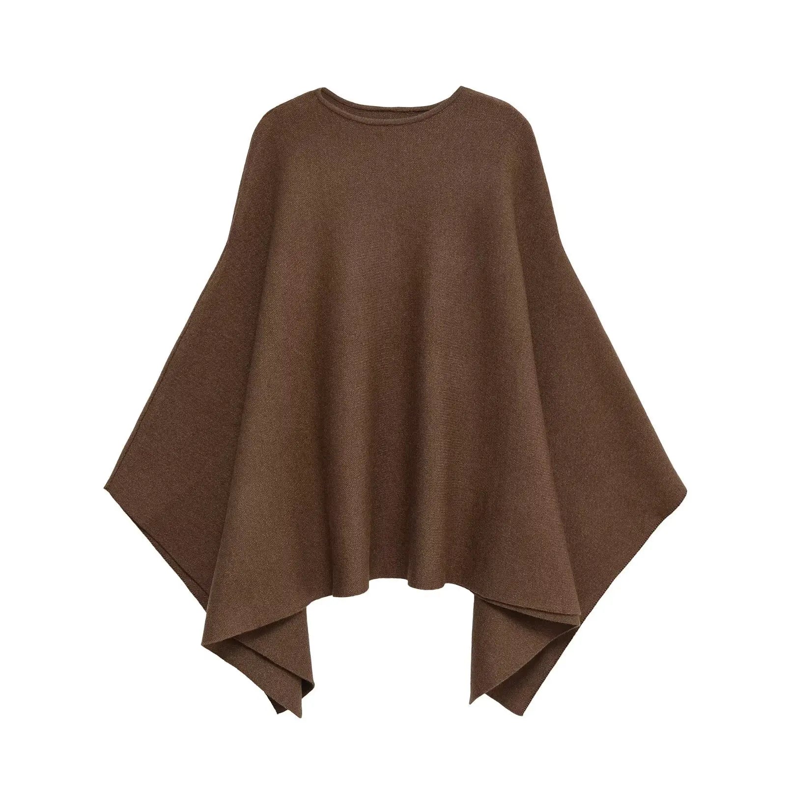 Women’s Cape-Style Knit Jumper with Round Neck and Pointed Hem