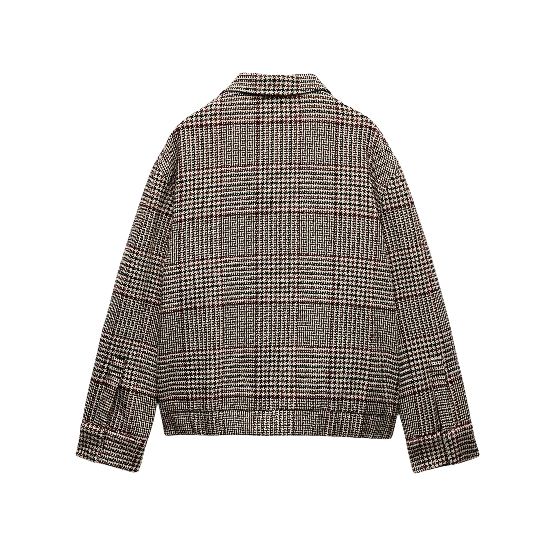 Women's Checkered Coat with Collar and Long Sleeves