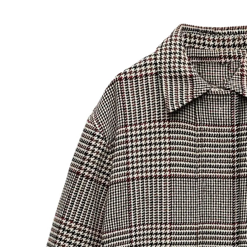 Women's Checkered Coat with Collar and Long Sleeves