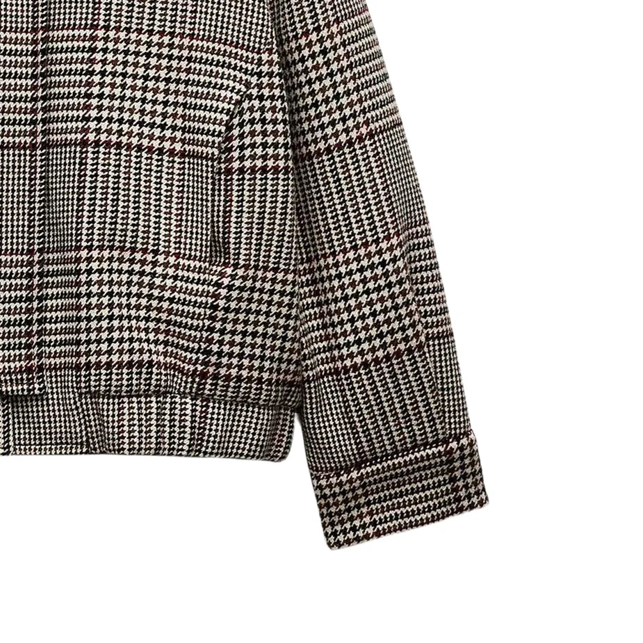 Women's Checkered Coat with Collar and Long Sleeves