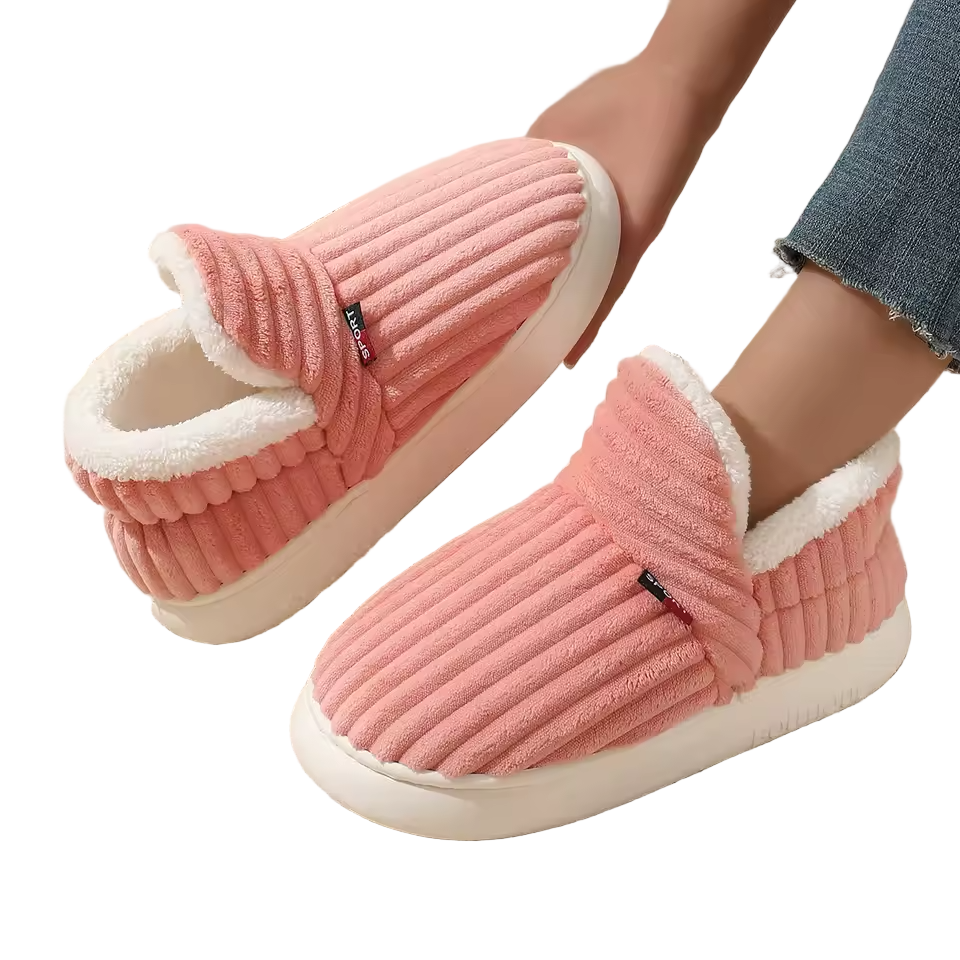 Women's Indoor Slippers with Ribbed Design and Non-Slip Sole