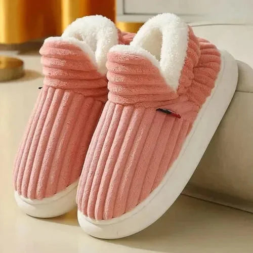 Women's Indoor Slippers with Ribbed Design and Non-Slip Sole
