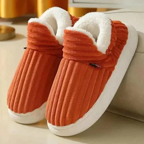 Women's Indoor Slippers with Ribbed Design and Non-Slip Sole