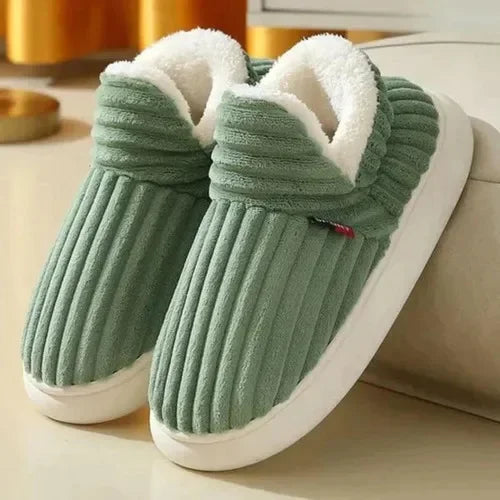 Women's Indoor Slippers with Ribbed Design and Non-Slip Sole