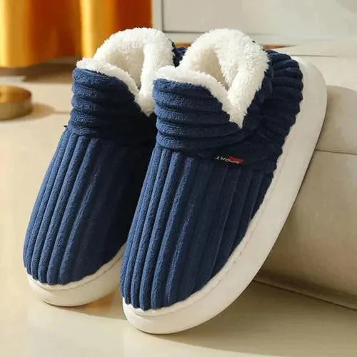 Women's Indoor Slippers with Ribbed Design and Non-Slip Sole