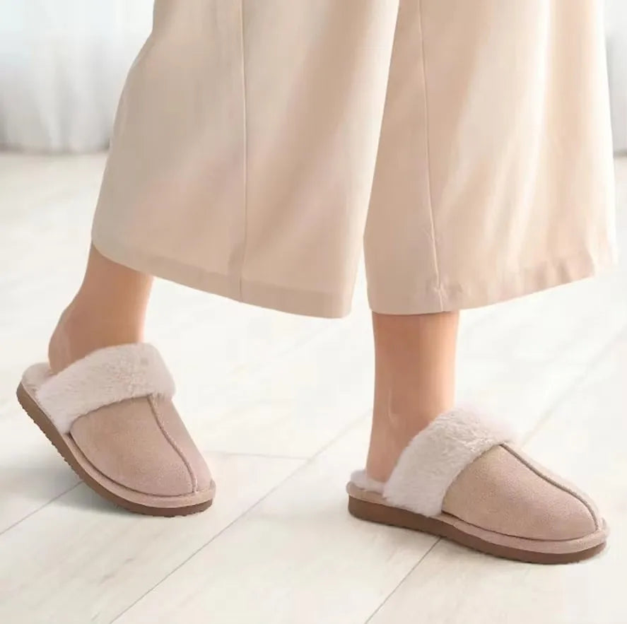 Women's Indoor Slippers with Soft Plush Cuff and Flat Sole