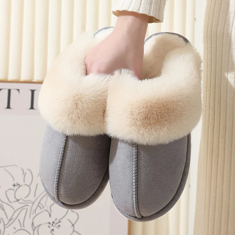 Women's Indoor Slippers with Soft Plush Cuff and Flat Sole