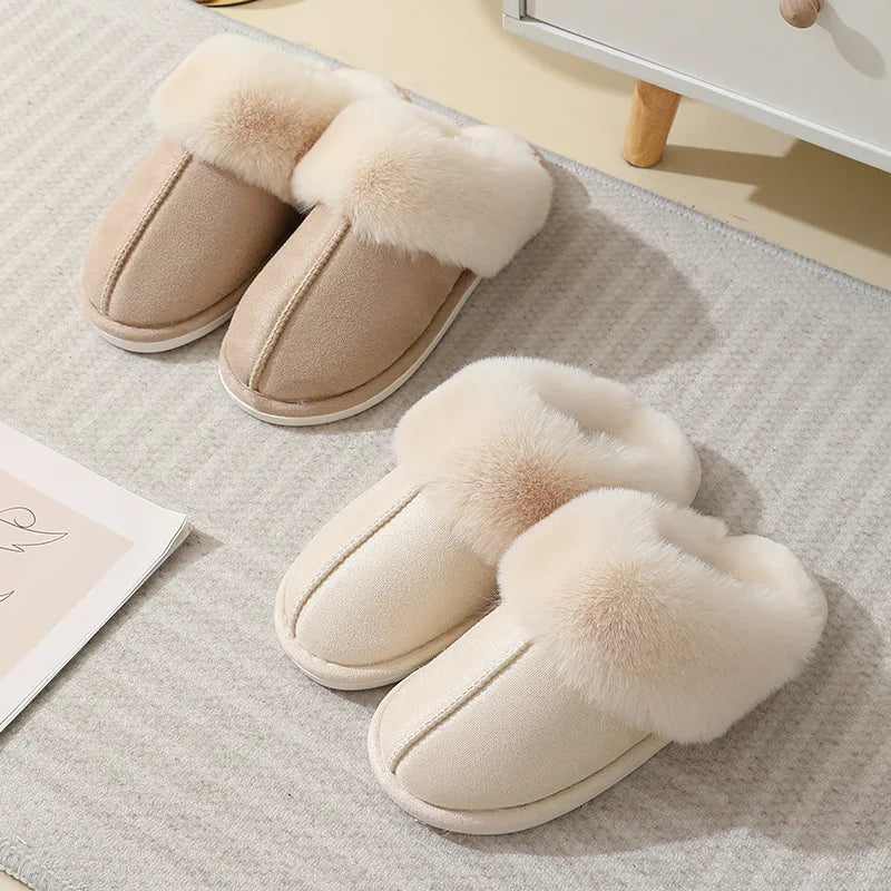 Women's Indoor Slippers with Soft Plush Cuff and Flat Sole