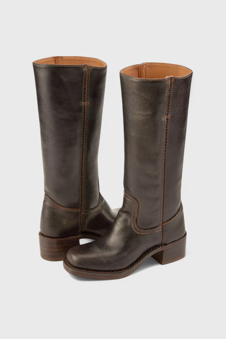 Women's Knee High Boots with Stacked Heel and Round Toe