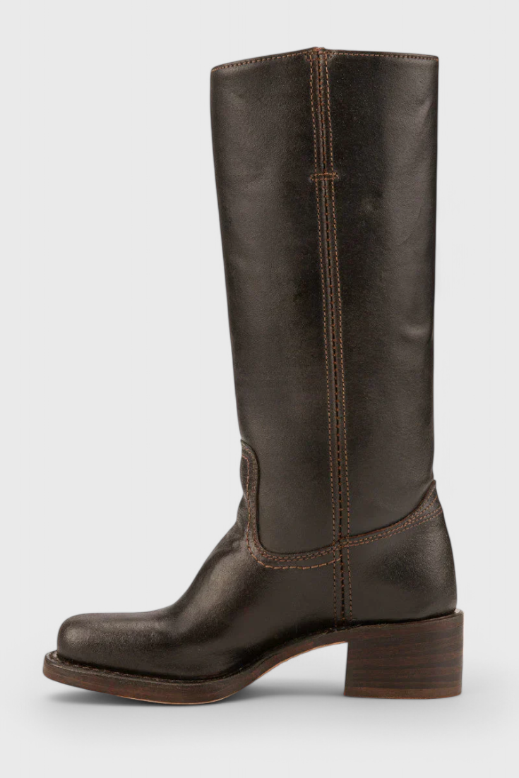 Women's Knee High Boots with Stacked Heel and Round Toe