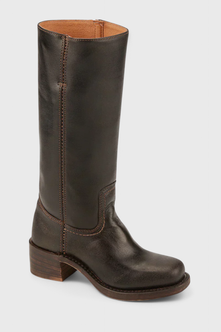 Women's Knee High Boots with Stacked Heel and Round Toe