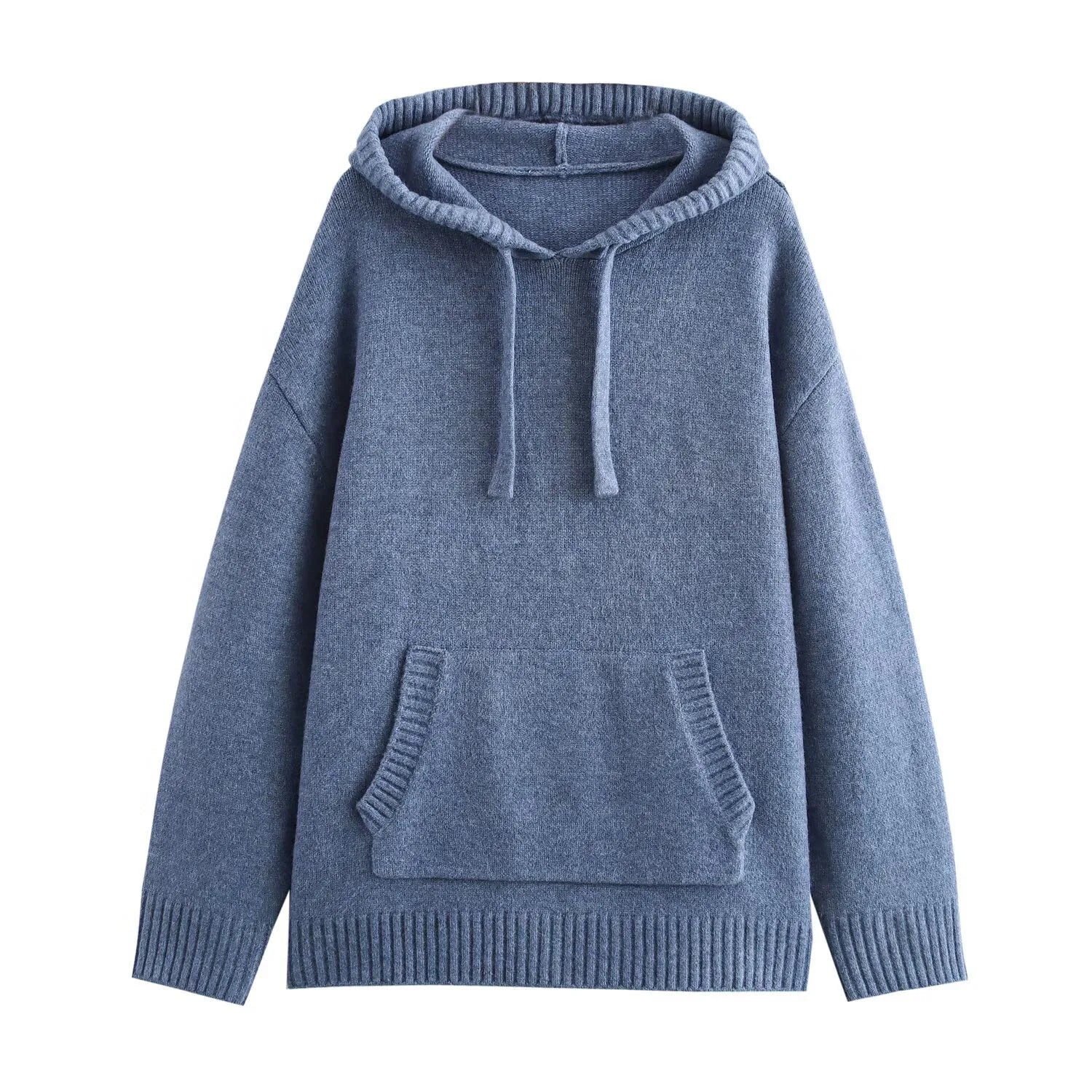 Women’s Knit Hoodie with Drop-Shoulder Sleeves and Front Pocket Detail