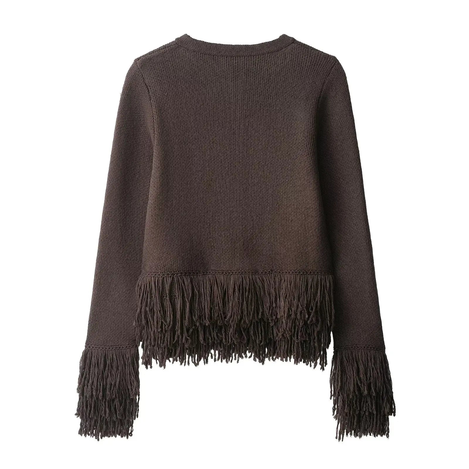 Women's Open-Front Cardigan with Single-Button Neckline and Fringe Hem