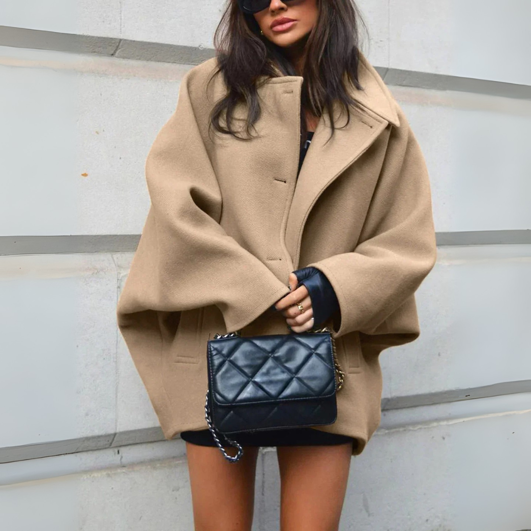 Women's Oversized Coat with Notched Collar and Concealed Button Front