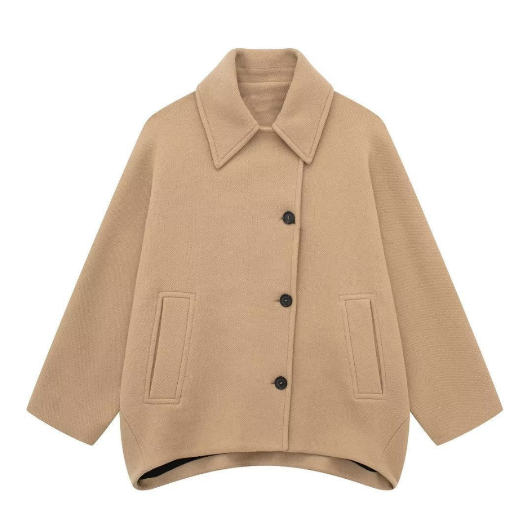 Women's Oversized Coat with Notched Collar and Concealed Button Front