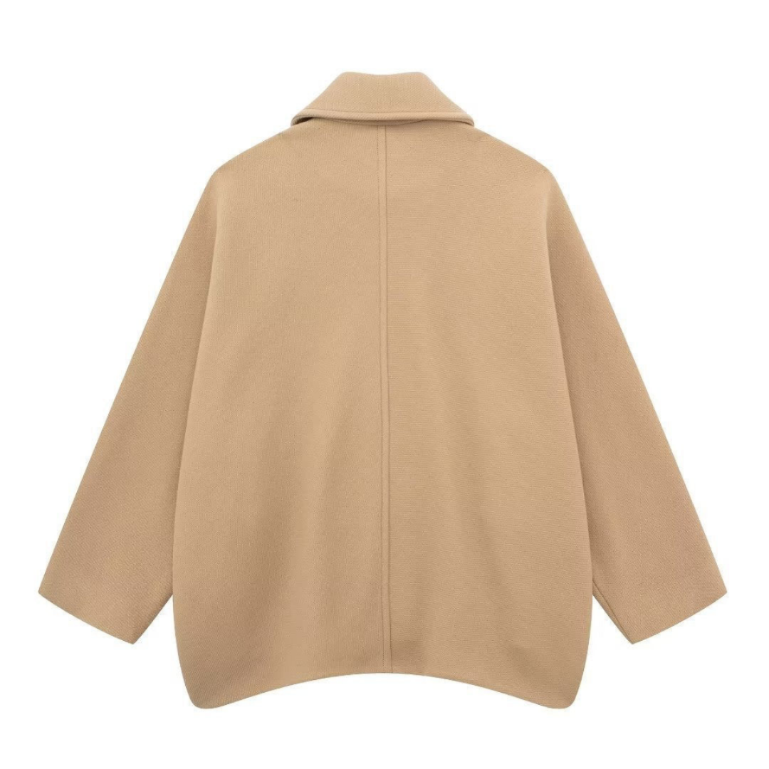 Women's Oversized Coat with Notched Collar and Concealed Button Front